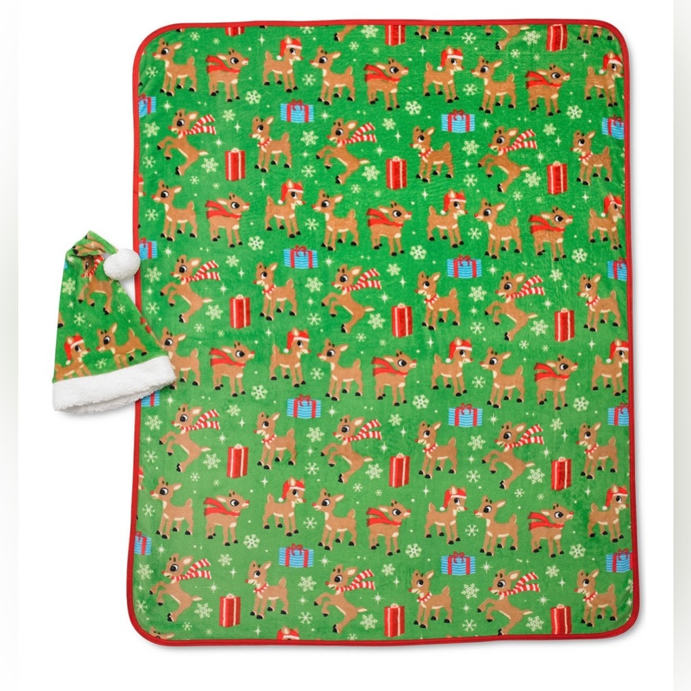 Franco Manufacturing Co Rudolph The Red-Nosed Reindeer Santa Hat & Throw Set